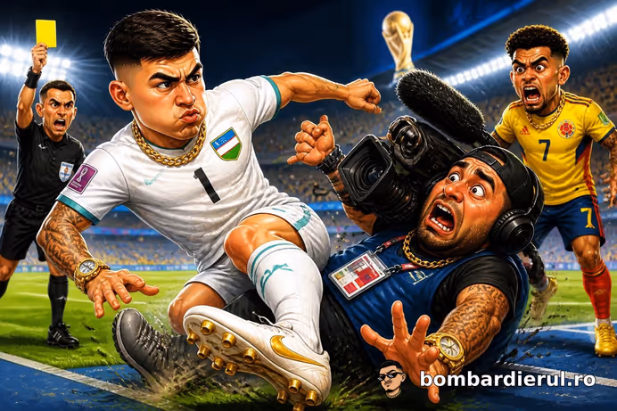 SCANDAL ÎN GRUPA K! Cameraman doborât de fundașul lui Manchester City la Uzbekistan - Columbia! Gestul care i-a adus galbenul!